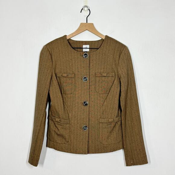 CAbi Penny Blazer Womens Size Medium Brown Herringbone Fleck Button Front Jacket - Picture 2 of 11